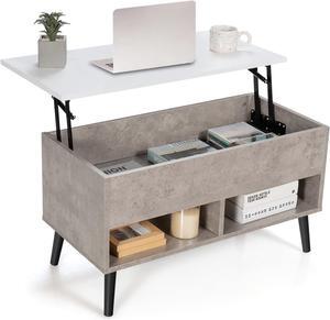 Tangkula Lift Top Coffee Table, Wooden Lift Tabletop Dining Table with Hidden Storage & 2 Open Shelves, Metal Hydraulic Lifting Device, 4 Pine Legs, Rising Tabletop Central Table for Living Room