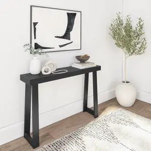 Plank+Beam Solid Wood Console Table, 46.25 Inch, Sofa Table, Narrow Entryway Table for Hallway, Behind The Couch, Living Room, Foyer, Easy Assembly, Black