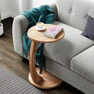 C-Shaped Round End Table with Rolling Wheels - C-Type - Side Table Modern Design - Space-Saving Home Decor End Table for Living Room (Brown) GTIN: 8684663710623
