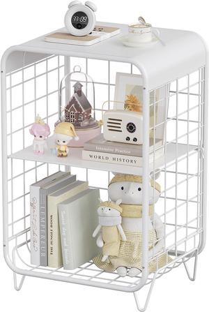 Metal Side Table,Cute Nightstand,3 Tier End Table with Storage,Vintage Bedside Table,Girls Bedroom Furniture,Accent Table,Small Coffee Table for Living Room,Bedroom,Dorm,White