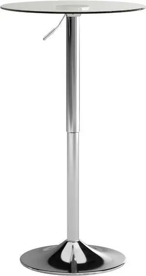 Flash Furniture Chad 23.5'' Round Glass Cocktail Table with Adjustable Height Frame, Bar Height Table for Commercial or Residential Use, Clear/Chrome