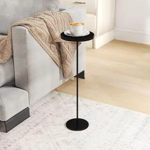 Drink Table, Round Pedestal Table with Weighted Base, Black Side Table Modern Cocktail Table Martini Table Small End Table Premium Accent Table for Sofa Couch Chair Living Room Bedroom Dorm Patio