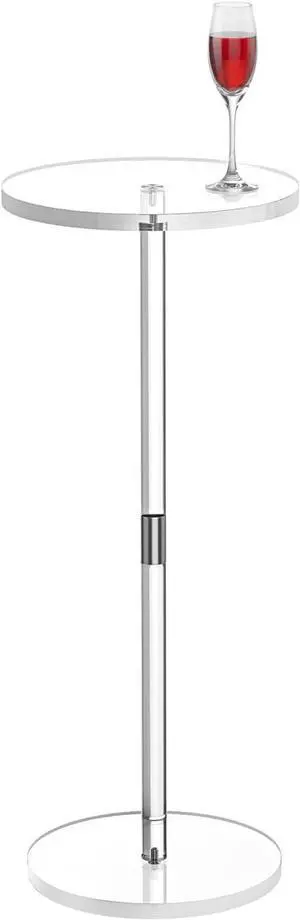 Acrylic Drink Table for Small Spaces, Clear Side Table, 10" L x 10" W x 21.3" H, Round End Table for Living Room, Bedroom, Office, Easy Assembly