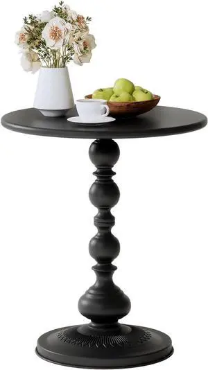 XIV Metal Small Round Side End Table, Vintage Matte Coffee Drink Cocktail Table, Small Accent Pedestal Table for Living Room Corners and Small Spaces, 21'' Height (Black)