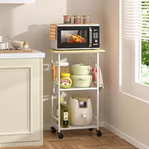 Rolling Kitchen Microwave Cart, 3 Tier Microwave Table Stand with Adjustable Shelf, Kitchen Storage Rack on Wheels, Coffee Station Cart Rack Shelf Organizer for Living Room Office, Balcony