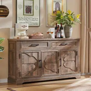 JXQTLINGMU 55" Large Buffet Sideboard Cabinet with 3 Doors and 2 Drawers, Buffet Table Coffee Bar Wine Bar Storage Cabinet for Dining Room, Living Room, Warm Brown JXQTLINGMU 55" Large Buffet Sideboard Cabinet with 3 Doors and 2 Drawers, Buffet Table Coffee Bar Wine Bar Storage Cabinet for Dining Room, Living Room, Warm Brown