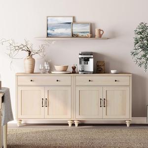 WAMPAT Buffet Cabinet with 4 Doors and 2 Drawers, Large Coffee Bar Tables Wood Kitchen Storage Cabinets with Storage Cabinets, Modern Farmhouse Sideboard Credenza for Dining Room, Beige, 68 inch