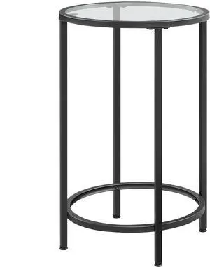 Yaheetech Glass End Table, Round Side Table, Small Coffee Accent Table Nightstand w/Glass Top & Metal Frame for Living Room/Balcony/Bedroom/Porch/Small Space, Modern Style, Black