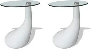 vidaXL 2-Piece Round Coffee Table Set with Glass Top - Modern & Small, White Coffee Table, Perfect for Living Room or Bedroom (16.5" Diameter)