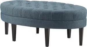 Madison Park Martin Oval Surfboard Tufted Cocktail Ottoman Soft Fabric, All Foam, Wood Frame Modern Coffee Table Living Room Lounge Furniture, Blue, 48"W x 27.5"D x 18"H