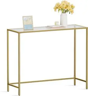 VASAGLE 39.4 Inches Console Table, Tempered Glass Sofa Table, Modern Entryway Table, Metal Frame, Easy to Assemble, Adjustable Feet, for Living Room, Hallway, Gold Color ULGT26G