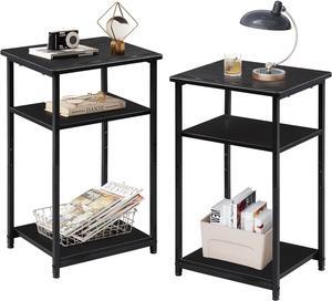 WLIVE End Tables Living Room Set of 2, Black End Table for Two, Narrow Side Table for Bedroom, Home Office, Small Spaces, 3-Tier End Table for Couch, Sofa, Bed