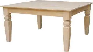 International Concepts 18" H Java Square Coffee Table Farmhouse, Living Room Furniture, Sturdy Solid Parawood, Paint or Stain in Any Color, Easy Assembly, Unfinished