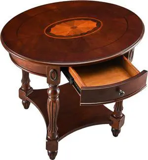 MODERION Solid Wood End Table with Drawer, Oval Sofa Side Table, Storage Shelf, Living Room Corner Table, Nightstand, 24H Cherry Walnut CJZ1533WD-DR