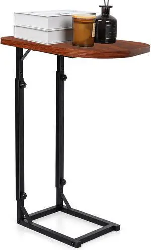 Premium Adjustable C Shaped End Table, Mini Side Tables for Couch and Sofa, Small Coffee Table with Metal Frame, Beautiful and Practical Sidekick for Your Living Room, Bedroom, Bedside, Rustic Brown