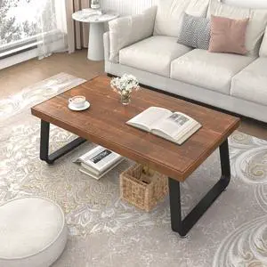 IBF Rustic Coffee Table, Industrial Solid Wooden Tea Table, Farmhouse Real Wood Center Coffee Table, Modern Minimalist Rectangle Cocktail Table, 39 in