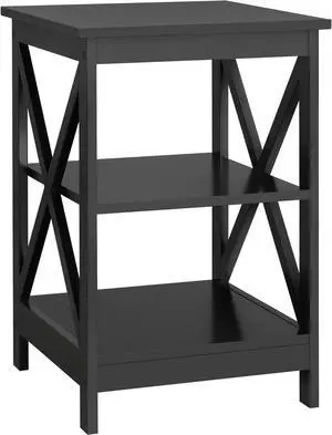 Yaheetech 3 Tier Sofa Side End Table with Shelf, X Shape Chair Side Coffee Snack Table for Living Room, Display Unit Organizer, Black