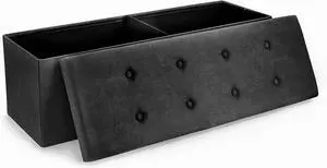 Sorbus Storage Ottoman Bench  for Living Room, Hallway, End of Bed, Bedroom Bench 43 in Large Folding Chest Seat Trunk w/Cover  Blankets, Coffee Table, Foot Rest Tufted Velvet Linen Fabric (Black)