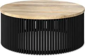 SIMPLIHOME Demy 35 inch Wide Round Industrial Contemporary Coffee Table in Natural, Black, Fully Assembled for The Living Room and Family Room SIMPLIHOME Demy 35 inch Wide Round Industrial Contemporary Coffee Table in Natural, Black, Fully Assembled for The Living Room and Family Room