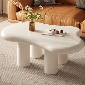 Cloud Coffee Table, Cute White Modern Tea Table, Irregular Indoor End Table for Living Room, Free Shape with 4 Legs, 35.82 Inches