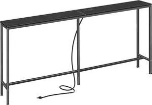 SUPERJARE 70 Inch Console Table with Outlet, Sofa Table with Charging Station, Narrow Entryway Table, Skinny Hallway Table, Behind Couch Table, for Living Room, Black