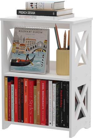 Side Table, Narrow End Table with Storage Shelf, Minimalist Bedside Tables Nightstand, Small Bookshelf Bookcase, Bathroom Shelves, Display Rack for Bedroom, Living Room, Office, White.