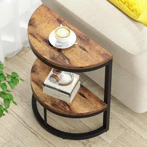 Tribesigns 2-Tier End Table Semi Circle, Small Half Round Side Table with Storage Shelf, Wood Accent Table Slim C Table for Sofa Couch, Living Room, Bedroom, Small Space, Easy Assembly, Rustic Brown