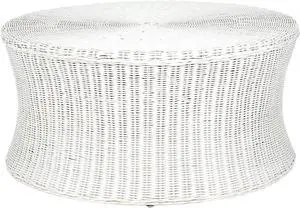 SAFAVIEH Home Collection Ruxton White Rattan Round Coffee Table Ottoman