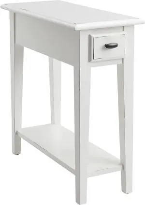 Haven Ridge Narrow End Table, Solid Wood Side Table with Drawer and Shelf, Farmhouse White, Perfect for Living Rooms, Bedrooms, and Small Spaces  Leick Home, 214361