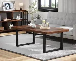 IBF Walnut Coffee Table, Minimalist Wooden Living Room Table, Modern Simple Rectangle Center Table, Vintage Rustic Wood and Metal Cocktail Tea Coffee Table for Home Bedroom Office, Walnut, 39 Inch