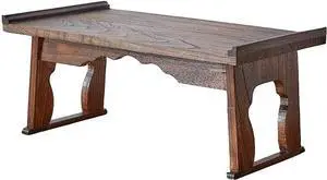 Foldable Wooden Laptop Desk, Breakfast in Bed Serving Tray, Japanese Floor Table for Tea & Coffee, Portable Antique Meditation Altar(19.7x11.8x9.1)