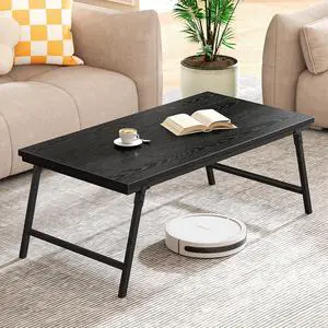 Folding Coffee Table, Leg Latches Portable Sturdy Floor Table Desk for Sitting on The Floor, No Assembly Low Coffee Table for Living Room, Home, Office, 41.34L×21.65W×15.75H (Black)