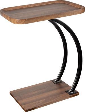 C Shaped Wooden top Side end Table TV Tray Table for Couch Double Bent Tubes 2 Large Trays 2 Tier