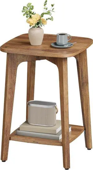 VASAGLE Side Table, Small Square End Table with Lower Shelf, Nightstand for Small Spaces, Living Room, Bedroom, Honey Brown ULET236K01