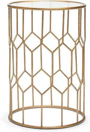 Harper Accent Side Table with Stylish Gold Frame, Round 16" Glass Top, Brushed MetalBase, Modern Metal SideTable or EndTable for Living Room, BedsideTable in Bedroom, Fully Assembled
