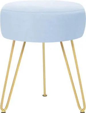 GERANT Multifunctional Vanity Stool - Velvet Footrest Stool-Upholstered Chair Stool -Ottoman Round Modern Dressing Chair - Side Coffee Table Seat with Golden Metal Leg for Living Room (Light Blue)