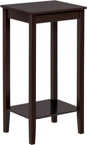 Topeakmart 2-Tier Tall End Table with Storage Shelf and Solid Wood Legs, Sofa Side Table Telephone Table for Living Room/Couch/Hallway/Small Spaces, D12xW15xH29 Inches, Dark Coffee