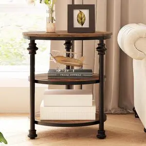 IDEALHOUSE Small Side Table, Round End Table with 3 Shelves for Living Room, Bedroom, Night Stand Accent Coffee Table with Steel Frame for Small Spaces, Rustic Brown IDEALHOUSE Small Side Table, Round End Table with 3 Shelves for Living Room, Bedroom, Night Stand Accent Coffee Table with Steel Frame for Small Spaces, Rustic Brown