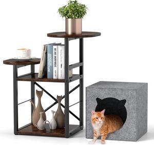 End Table Round Side Table for Small Spaces Slim Bedside Table Night Stand with Storage Shelves Removable Cat Condo Bed Modern Corner Accent Tables for Living Room Bedroom Plant Stand Balcony
