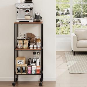Coffee Cart, Microwave Cart, 3 Tier Rolling Kitchen Utility cart, Coffee Stand Station,Microwave Stand on Wheels,Corner Bar Cabinet for Small Spaces, Barkers Rack & Home Bar for Entryway