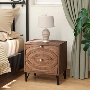 SUNBURY Nightstand w 2 Drawers, 19" Vintage Bedside Table, End Table Living Room Small Side Table, Lightweight MDF Accent Table Bedside Furniture