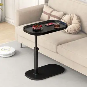 C Shaped Side Table Adjustable Height, 360°Swivel C Shaped End Table, Couch Side Tables That Slide Under, Small Coffee C Table End Table for Sofa/Bed/Bathtub, Rotating Elevate Tabletop (black)