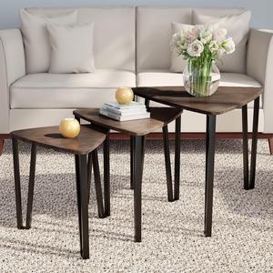 LAVISH HOME Nesting Set of 3, Modern Woodgrain Look for Living Room Coffee Tables or Nightstands-Contemporary Accent Decor Furniture