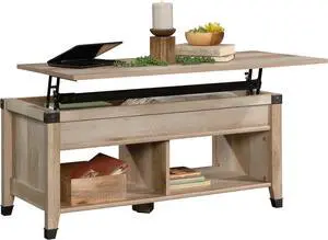 Sauder Carson Forge Rustic Lift Top Coffee Storage Industrial Living Room Table, L: 43.15" x W: 19.45" x H: 18.98", Lintel Oak Finish