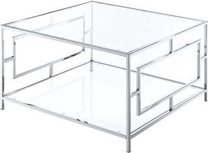 Convenience Concepts Town Square Chrome Square Coffee Table, Clear Glass / Chrome Frame