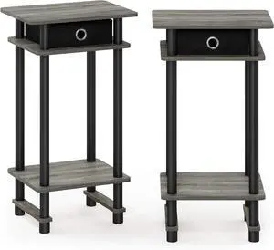Furinno Turn-N-Tube Tall End Table, French Oak Grey/Black/Black