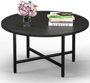 Coffee Table, 23.6" Coffee Tables for Living Room, Round Coffee Table with Metal Frame, Floor Table for Sitting on The Floor, Home, Office, Black
