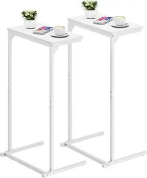 TUTOTAK C Shaped End Table, Small Side Table, Set of 2, 28.7 inch Tall Couch Table, Sofa Table, Living Room, Bed Room, White TB01BW0712