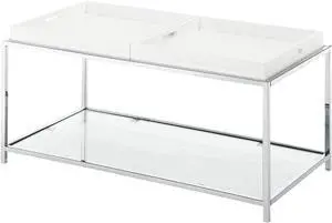 Convenience Concepts Palm Beach Coffee Table with Shelf and Removable Trays, White