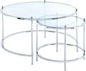 Convenience Concepts Royal Crest Nesting Round Coffee Table, Clear Glass / Chrome Frame